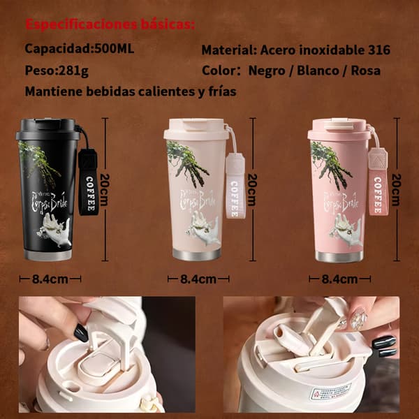 Kaffetermos 500ml Rustfritt Stål Dyredesign Pink