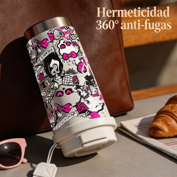 Termosmugg 500ml Rostfritt Stål Anime Design, Isolerad kaffemugg, läckagesäker resemugg med lock Black