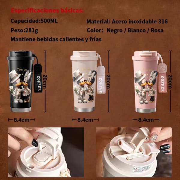 Kaffetermos 500ml 316 Rustfritt Stål Grafisk Design White