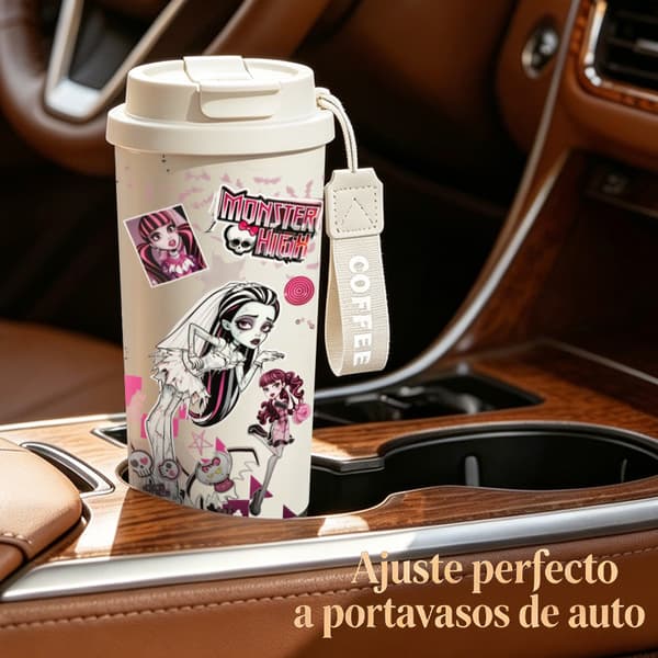Kaffetermos 500ml Rostfritt Stål Djurmönster, Isolerad kaffemugg, läckagesäker resemugg med lock White