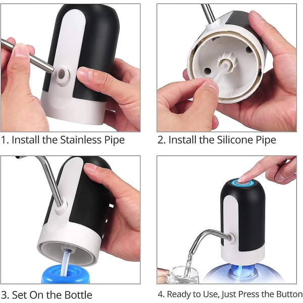 Elektrisk vattenpump för vattenflaska, bärbar USB-laddning