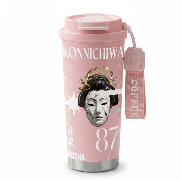 Kaffetermos 500ml Rustfritt Stål Tegneseriedesign Pink