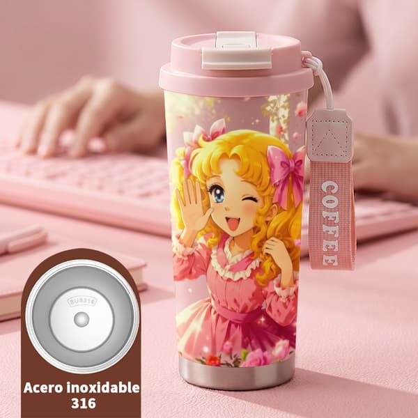 Kaffetermos 500ml Rustfritt Stål Søt Design Pink
