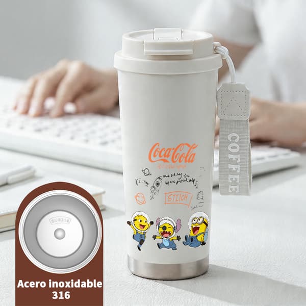 Termokaffekrus 500ml 316 Rustfrit Stål Blomsterdesign White