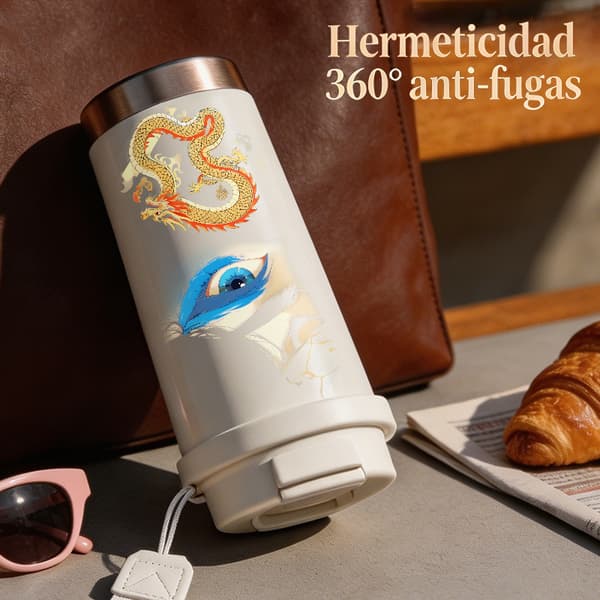 Kaffetermos 500ml Rostfritt Stål Grafisk Design, Isolerad kaffemugg, läckagesäker resemugg med lock White