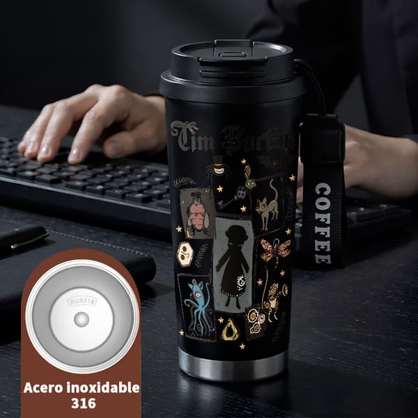 Bærbar Kaffe Termokande 500ml Rustfrit Stål Kunstnerisk Design Black