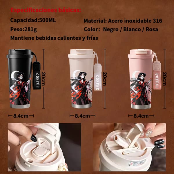 Kaffetermos 500ml Rostfritt Stål Modern Design, Isolerad kaffemugg, läckagesäker resemugg med lock White