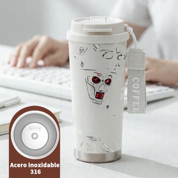 Kaffetermos 500ml 316 Rostfritt Stål Retro Design, Isolerad kaffemugg, läckagesäker resemugg med lock White