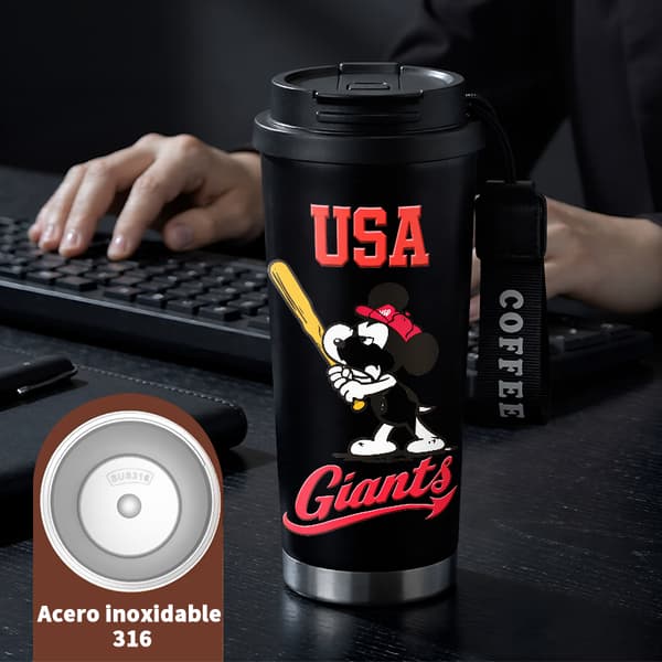 Termosmugg 500ml Rostfritt Stål Blommig Design, Isolerad kaffemugg, läckagesäker resemugg med lock Black