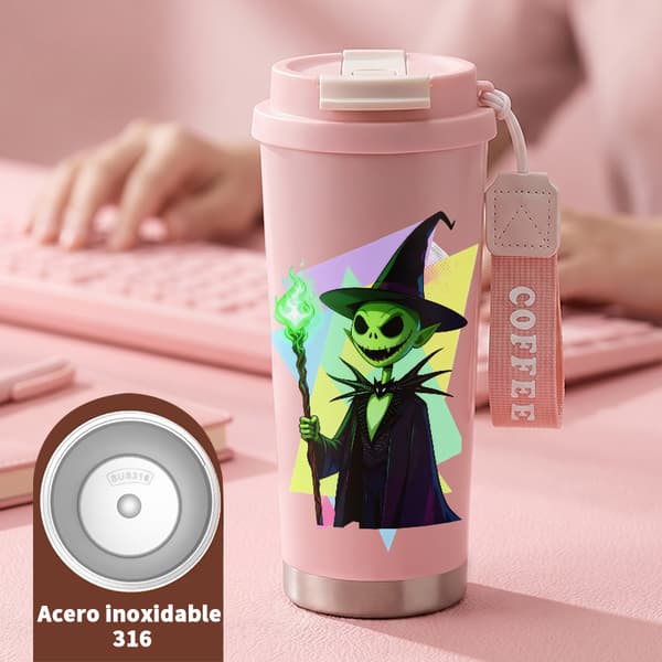 Kaffetermos 500ml Rustfritt Stål Dyreprint Design Pink