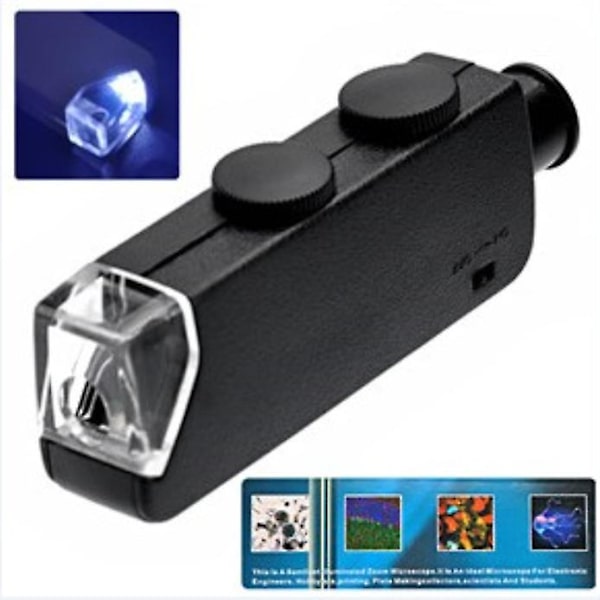 Lommemikroskop 60-100X Zoom Bærbar Zoom LED-belyst Lupe Mini Optisk Forstørrelsesglas til Observation