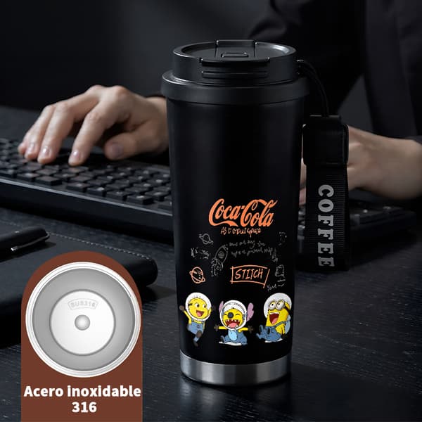 Termisk kaffekopp 500ml 316 rustfritt stål blomsterdesign Black