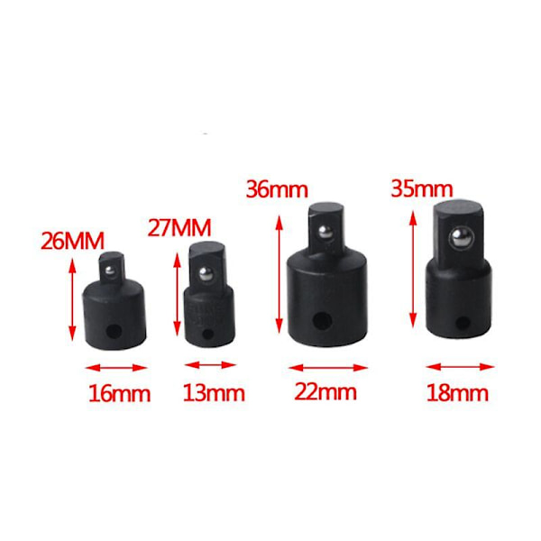 Sett med forhøyere og reduksjonsadaptere for Triomphe-hylser og -bits 4 stk 1/2\" 1/4\" 3/8\" skralleadaptere