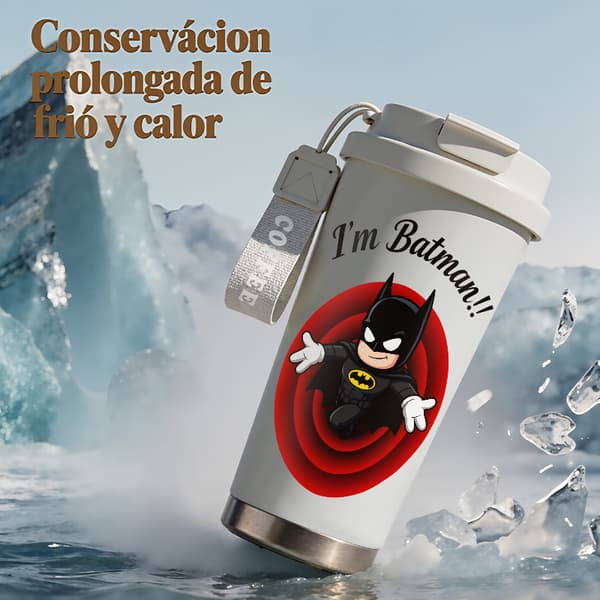 Kaffetermos 500ml 316 Rostfritt Stål Festlig Design, Isolerad kaffemugg, läckagesäker resemugg med lock White
