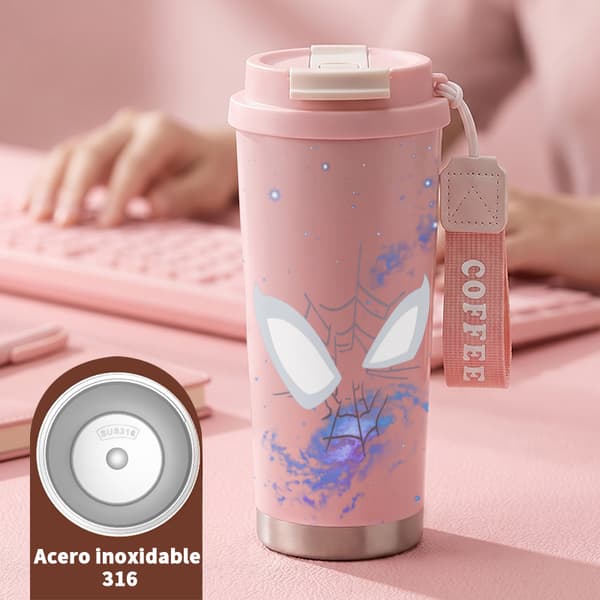 Termosmugg 500ml Rostfritt Stål Festlig Design, Isolerad kaffemugg, läckagesäker resemugg med lock Pink