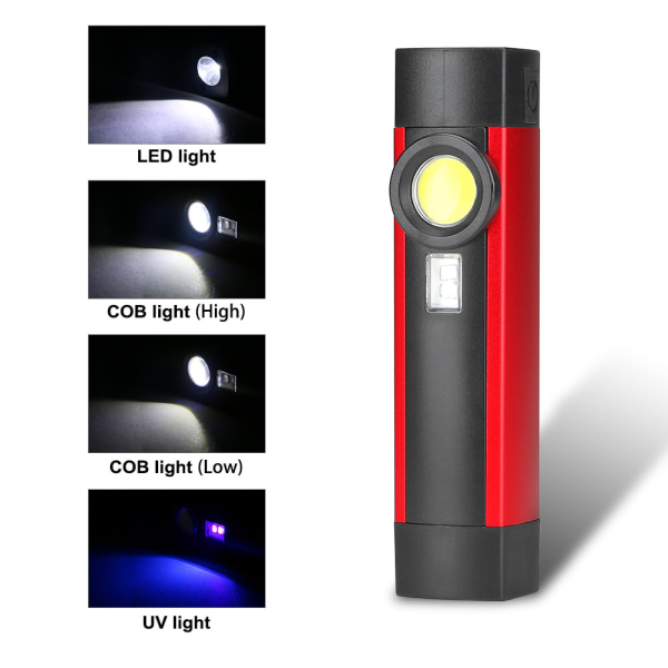 1 stk COB arbejdslys USB genopladelig stærk lys lommelygte