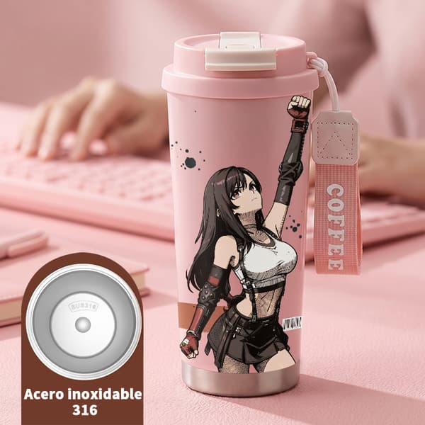 Kaffetermos 500ml 316 Rostfritt Stål Modern Design, Isolerad kaffemugg, läckagesäker resemugg med lock Pink