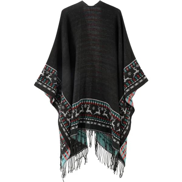 1 stk. sort fleece poncho dame kappe retro åben kvinde vinter