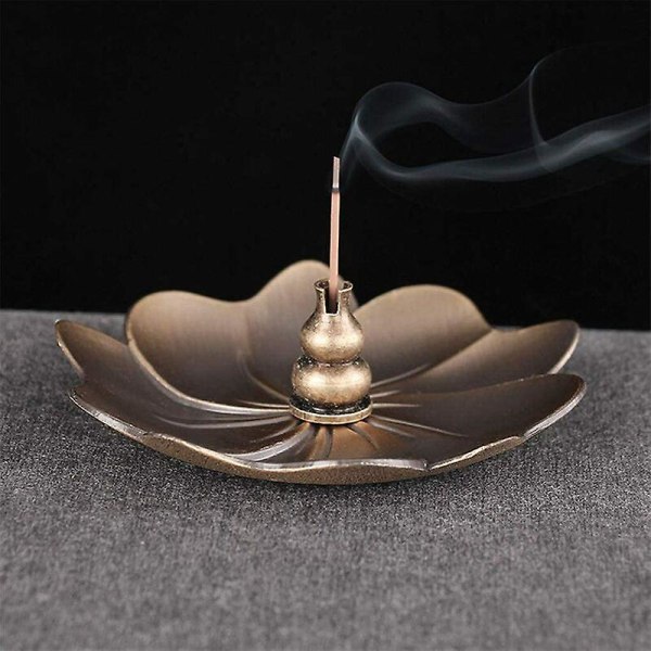 Lotus rökelsehållare i legering, vintage rökelsehållare med askfångare, Buddha rökelsebrännare, dekoration för hem, rum, kontor, yogaklubb - 12,7x90m