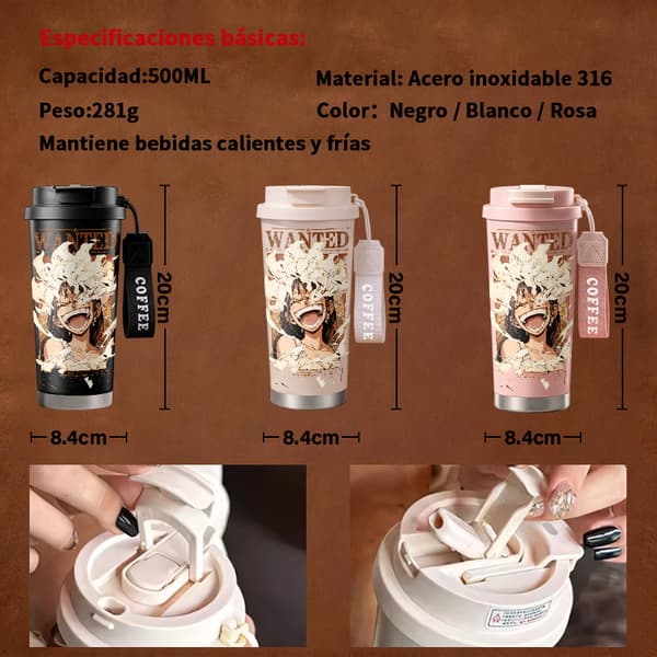 Termosmugg 500ml 316 Rostfritt Stål Djurdesign, Isolerad kaffemugg, läckagesäker resemugg med lock Black