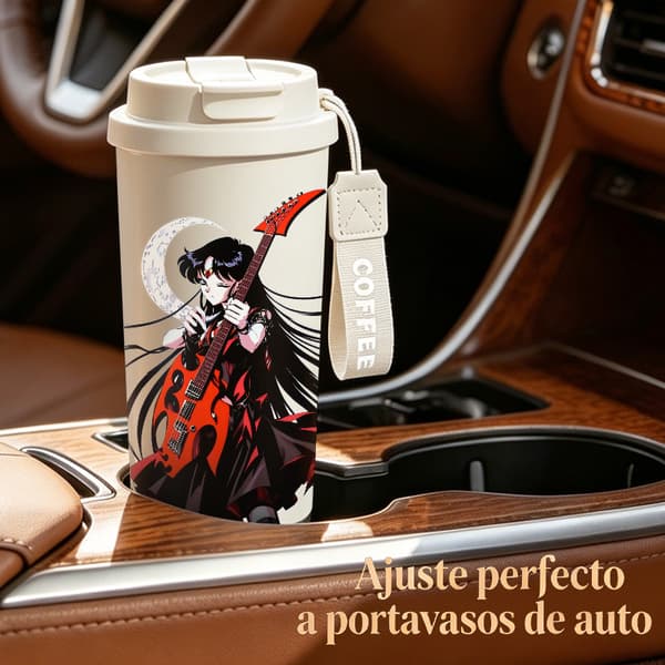 Kaffetermos 500ml Rostfritt Stål Grafisk Design, Isolerad kaffemugg, läckagesäker resemugg med lock White
