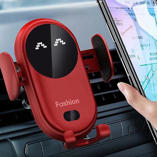 Smart Bil Trådløs Oplader Automatisk Sensor Telefonholder (sort),A