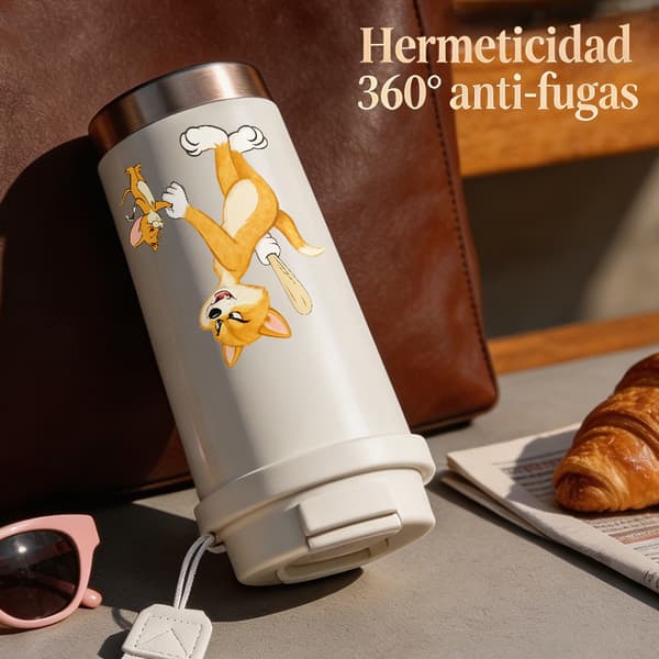 Kaffetermos 500ml Rostfritt Stål Juldesign, Isolerad kaffemugg, läckagesäker resemugg med lock White