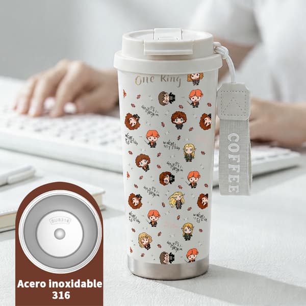 Kaffetermos 500ml 316 Rostfritt Stål Minimalistisk Design, Isolerad kaffemugg, läckagesäker resemugg med lock White