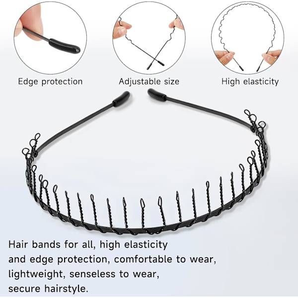 10 stk. Hårbånd for menn, Elastiske bølgete fjærhårbånd, Unisex Sport Mote Hårbånd Sklisikker Metall Daglig Bruk