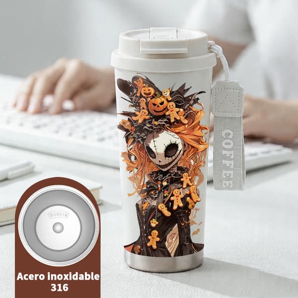 Termosmugg 500ml Rostfritt Stål Modern Design, Isolerad kaffemugg, läckagesäker resemugg med lock White