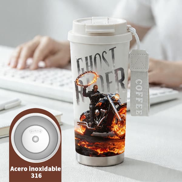 Termokaffekrus 500ml 316 Rustfrit Stål Grafisk Design White