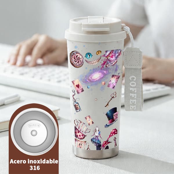 Termokaffekrus 500 ml Lækagesikkert tegneseriedesign White
