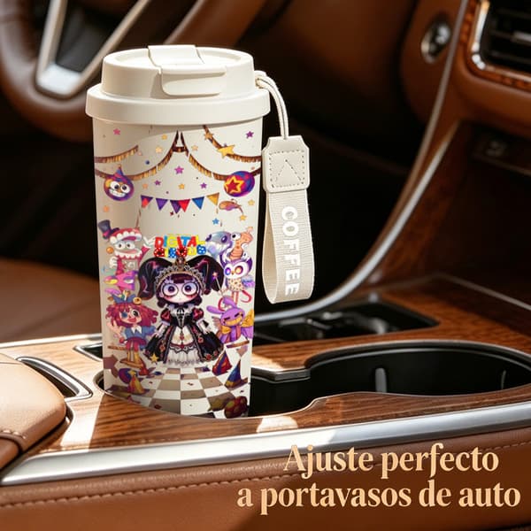 Kaffetermos 500 ml bärbar design med djurtryck, isolerad kaffemugg, läckagesäker resemugg med lock White