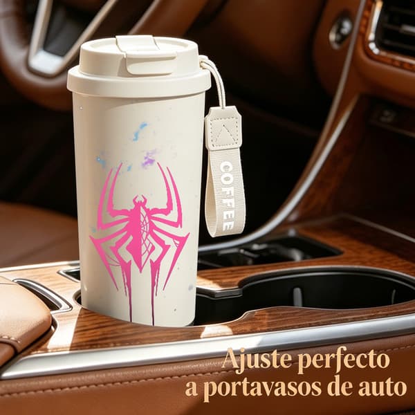 Kaffetermos 500ml Rostfritt Stål Blommig Design, Isolerad kaffemugg, läckagesäker resemugg med lock Black