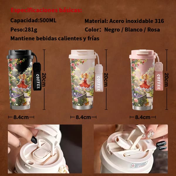 Termokaffekrus 500 ml 316 Rustfrit Stål Farverigt Design Black