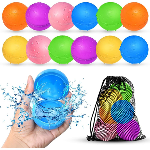 12 st Återanvändbara Vattenballonger, Pool Strand Vattenleksaker för Pojkar och Flickor, Magnetisk Vattenboll för Utomhusaktiviteter