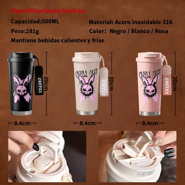 Termosmugg 500 ml rostfritt stål juldesign, isolerad kaffemugg, läckagesäker resemugg med lock Pink