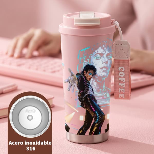 Kaffetermokande 500 ml rustfrit stål festligt design Pink