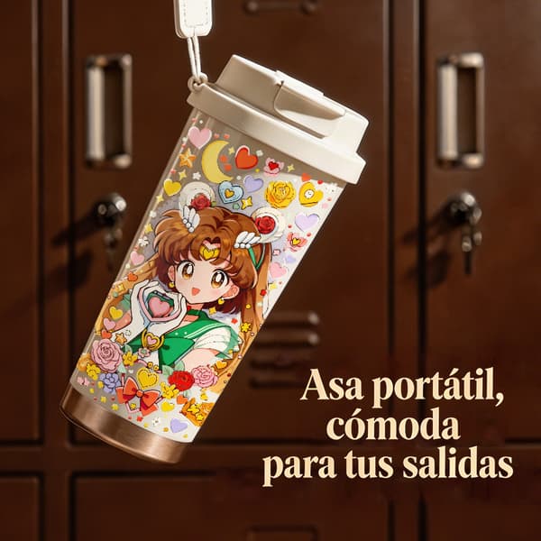 Termisk kaffemugg 500ml Rostfritt stål Tecknad design, Isolerad kaffemugg, läckagesäker resemugg med lock Black
