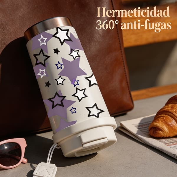 Kaffetermos 500ml Rustfritt Stål Grafisk Design White