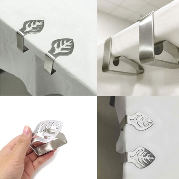 6 silver utomhus bordsduksklämmor för tjocka och tunna bord -