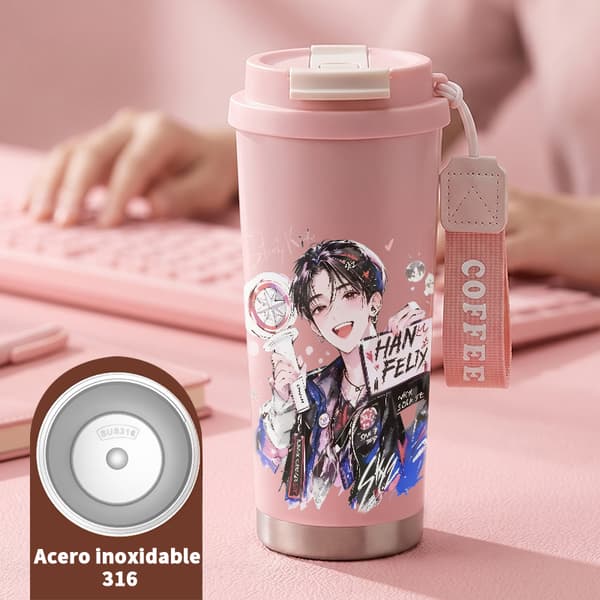 Termoskaffeemugg 500ml Rostfritt Stål Halloween Design, Isolerad kaffemugg, läckagesäker resemugg med lock Pink