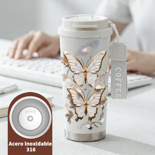 Kaffetermos 500ml 316 Rustfritt Stål Tegneseriedesign White