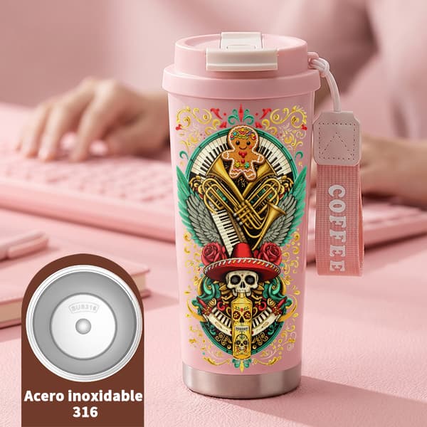 Termoskaffemugg 500ml för kontor Geometrisk design, Isolerad kaffemugg, läckagesäker resemugg med lock Pink