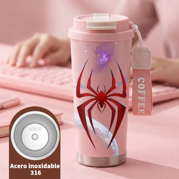 Termisk kaffemugg 500ml lufttätt lock juldesign, Isolerad kaffemugg, läckagesäker resemugg med lock Pink