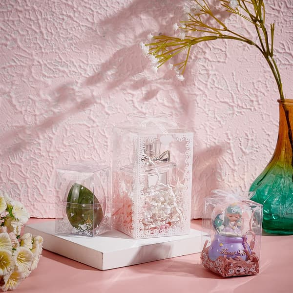 6 klara plastpresentaskar med rosetter