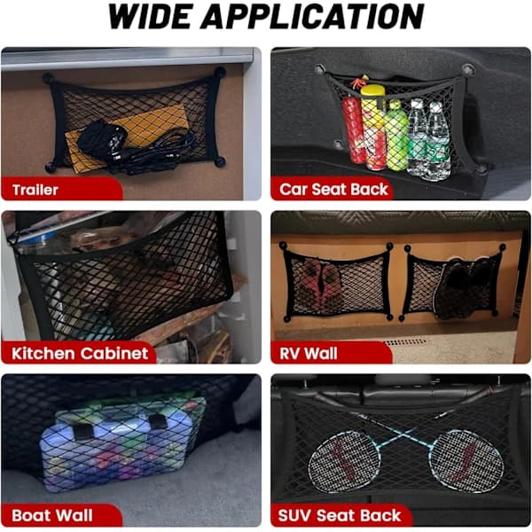 2 stk. Små Lastnet Lomme Elastisk Mesh Net Bil Mesh Pose til Bagagerum Autocamper Både Hjem Lastopbevaring (45 x 25 cm), A