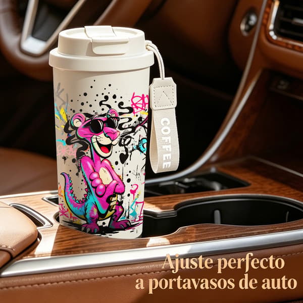 Termosmugg 500ml Rostfritt Stål Grafisk Design, Isolerad kaffemugg, läckagesäker resemugg med lock White