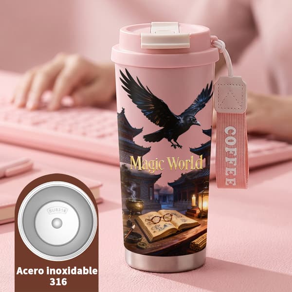 Termisk kaffekopp 500ml rustfritt stål grafisk design Pink