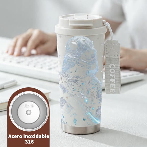 Kaffetermos 500ml Rostfritt Stål Geometrisk Design, Isolerad kaffemugg, läckagesäker resemugg med lock White